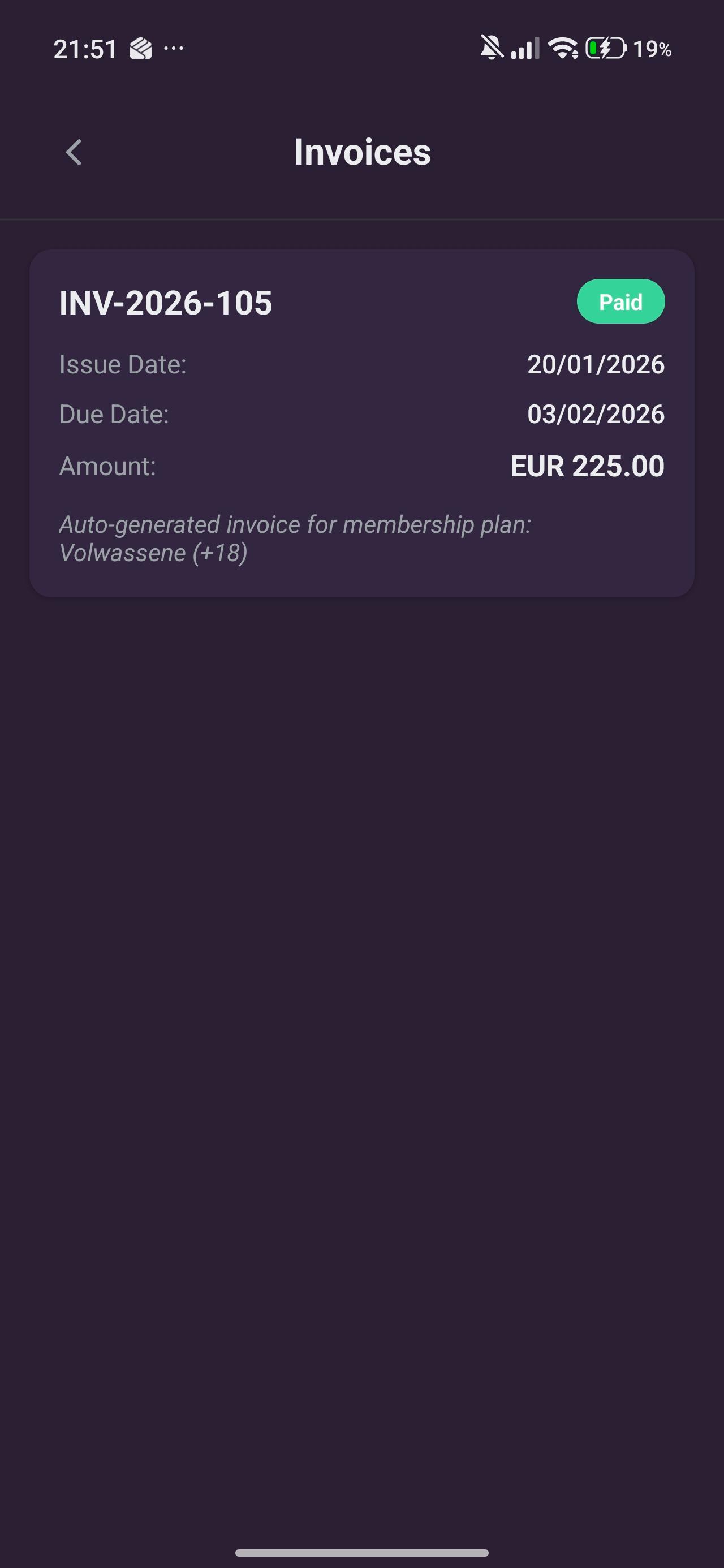Toki mobile app — invoices and billing screen
