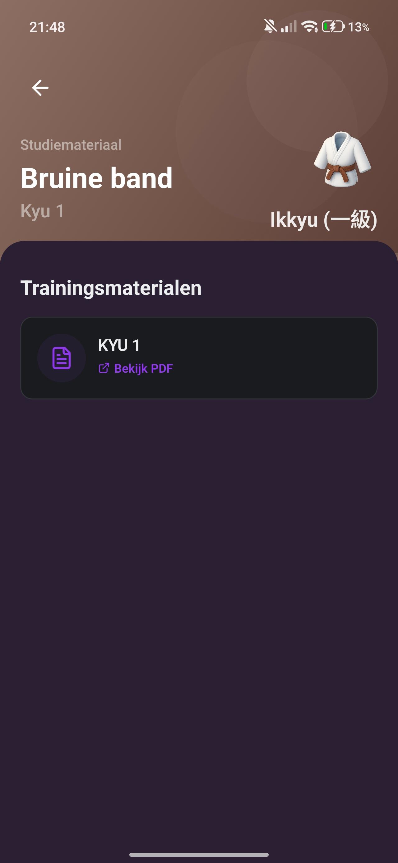 Toki mobiele app — gordelprogressiescherm
