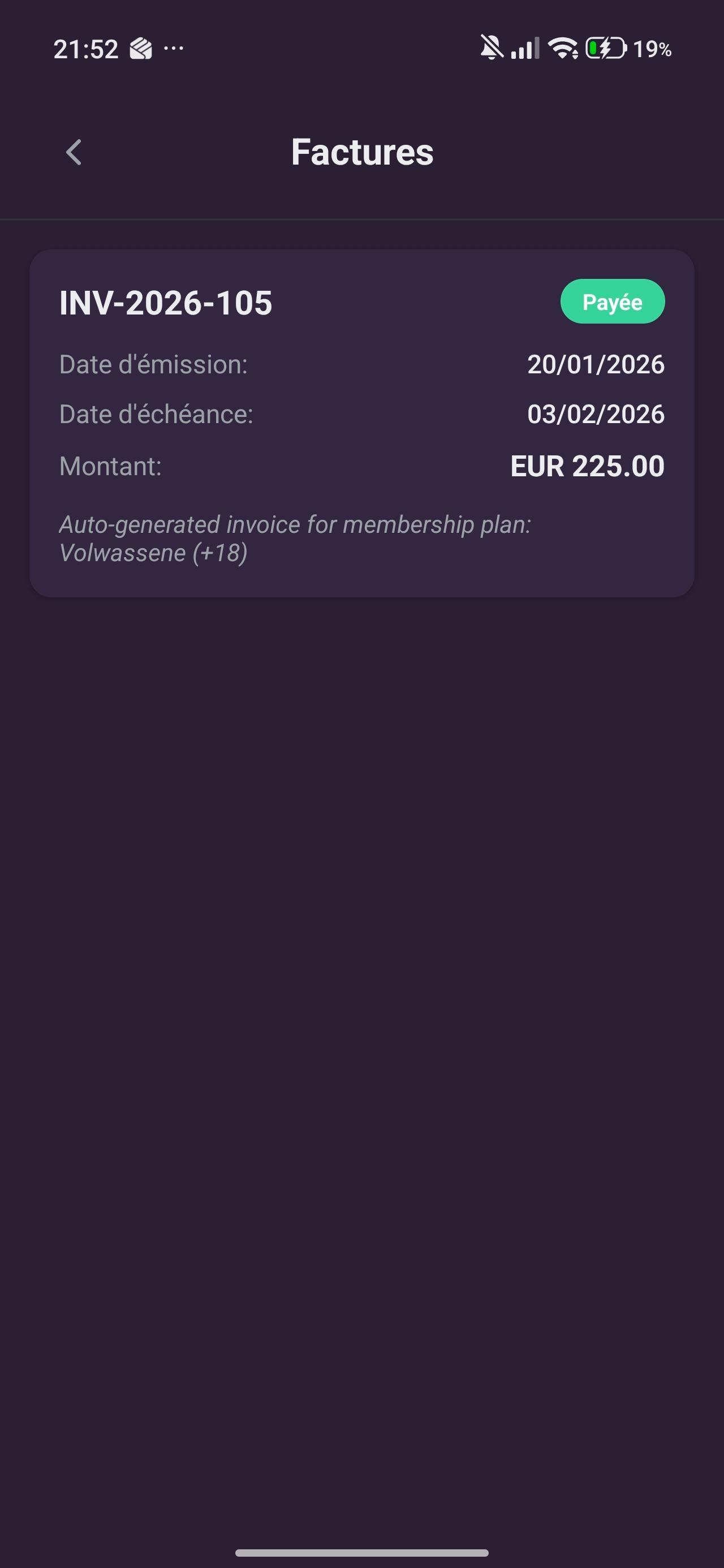 Application mobile Toki — écran des factures et paiements