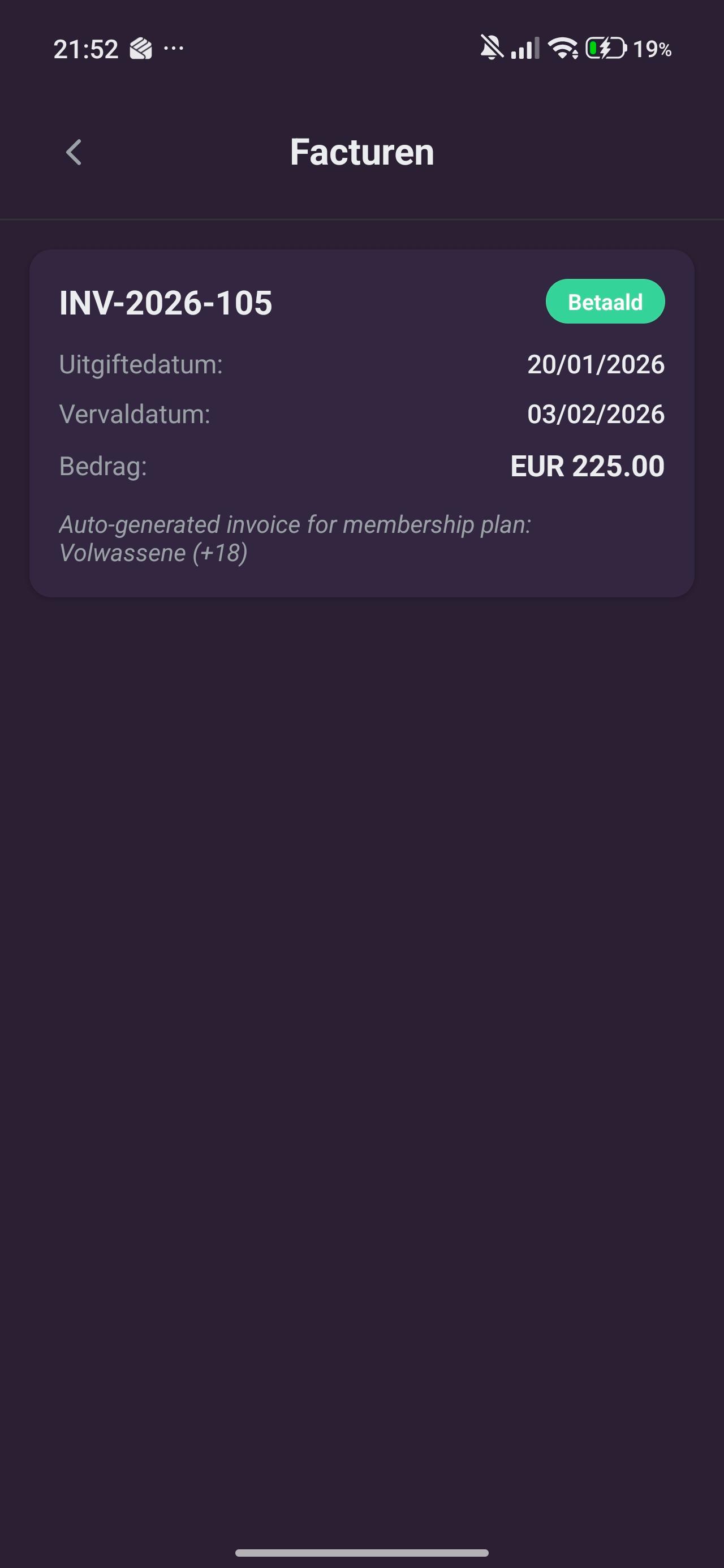 Toki mobiele app — factuurscherm
